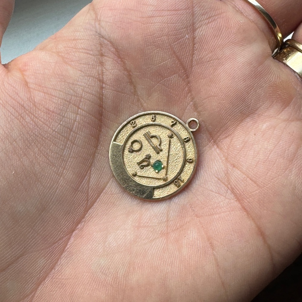 Vintage 14k Gold Libra Zodiac Pendant with Emerald Gem R&B Roberts and Belk